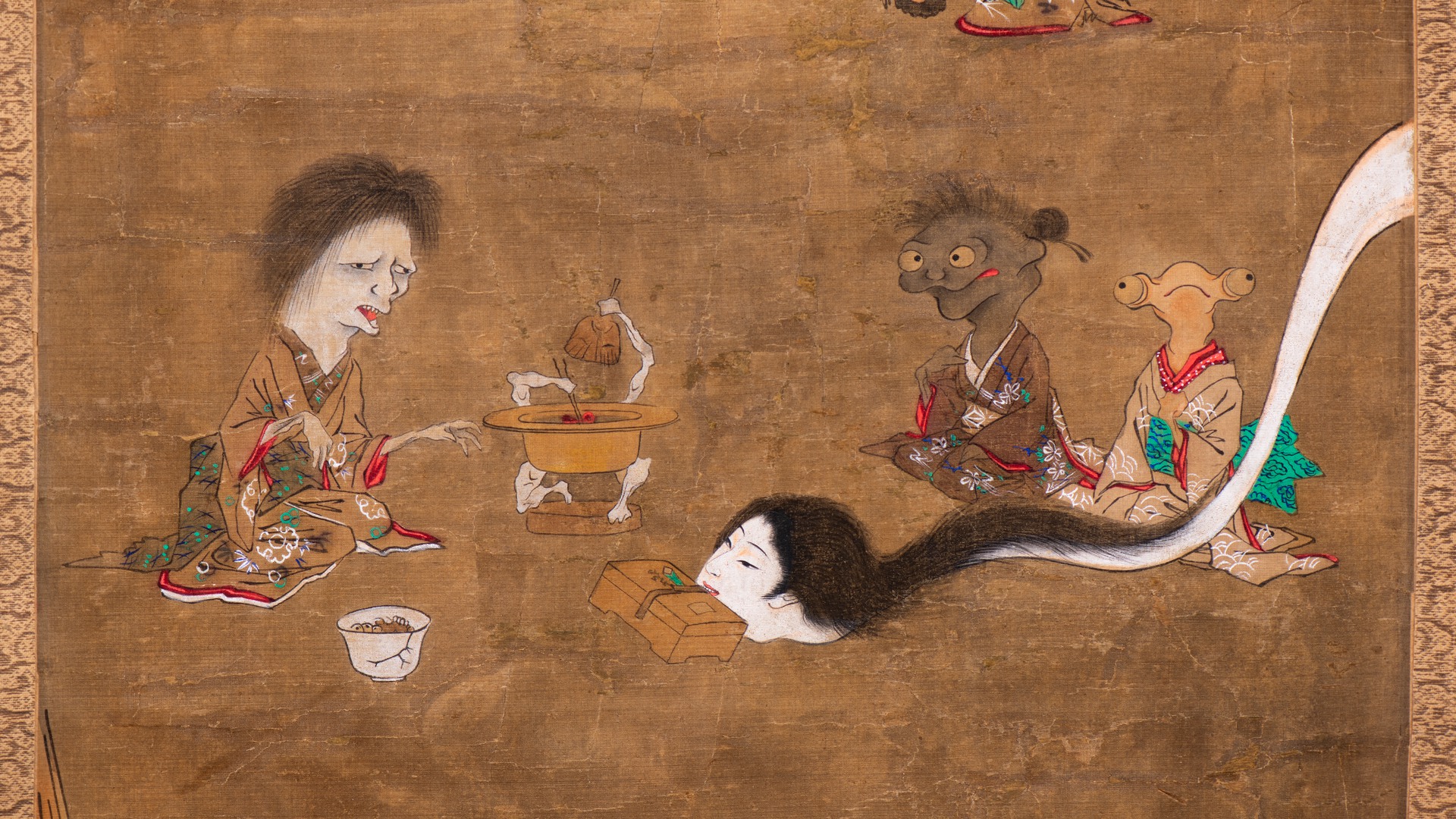 Part of scroll painting depicting a yokai wedding.